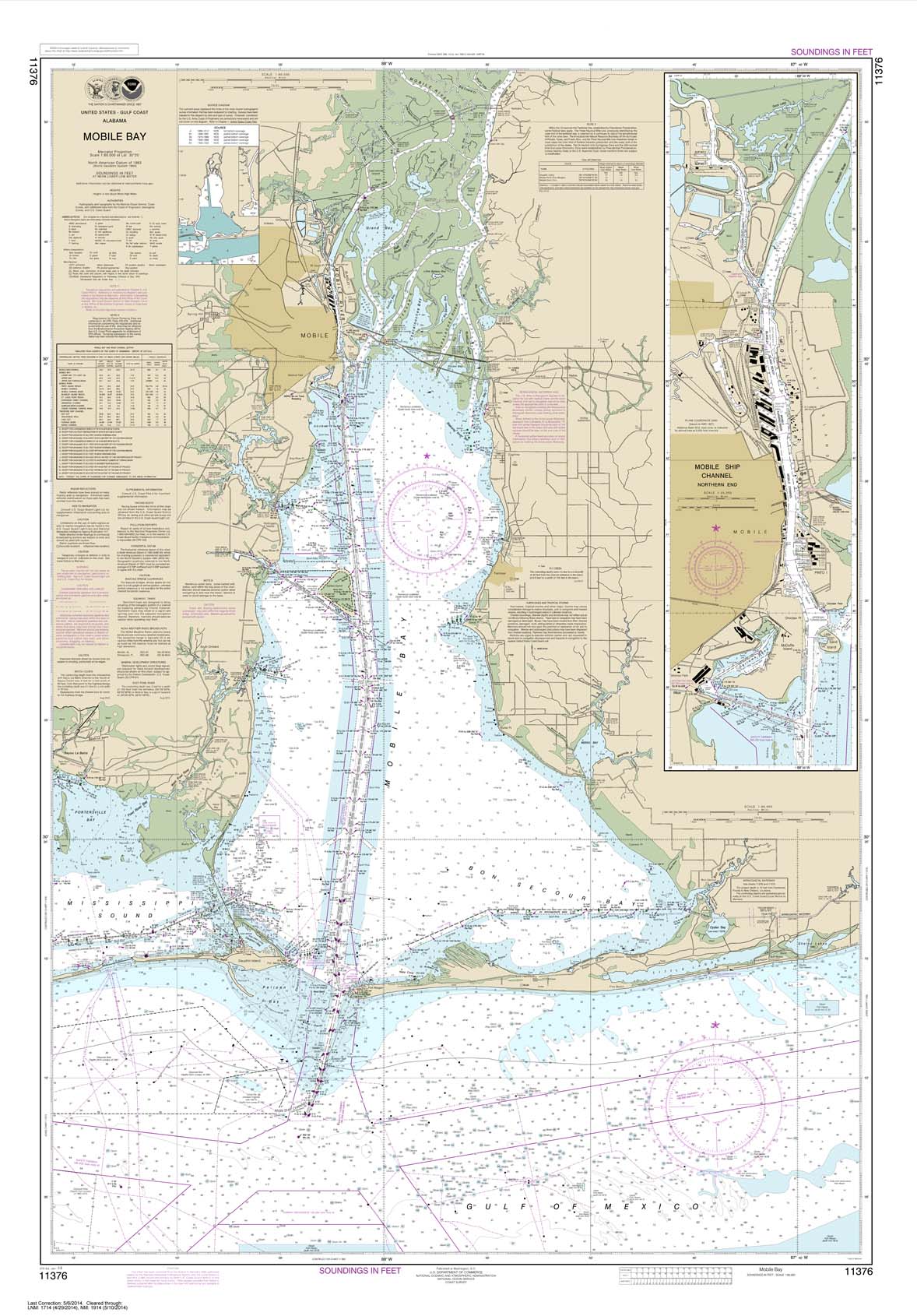 HISTORICAL NOAA Chart 11376: Mobile Bay Mobile Ship Channel-Northern End