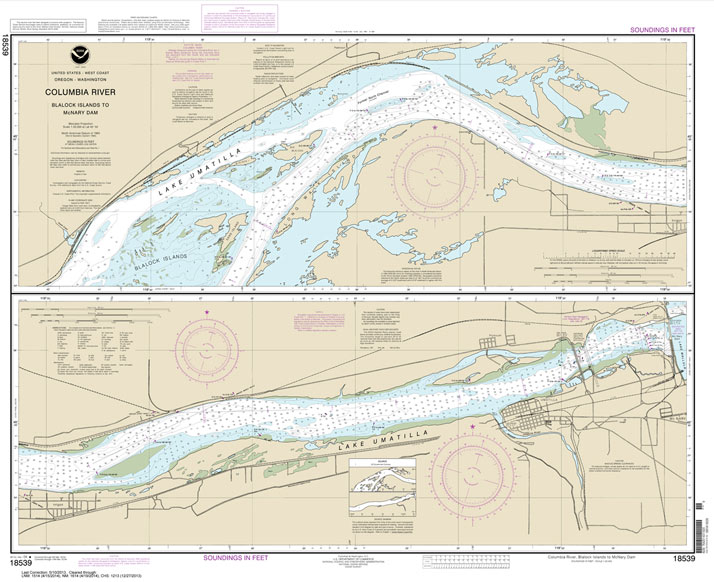 HISTORICAL NOAA Chart 18539: Columbia River Blalock Islands to McNary Dam