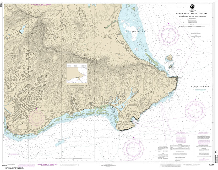 HISTORICAL NOAA Chart 19358: Southeast Coast of O'ahu Waimanalo Bay to Diamond Head